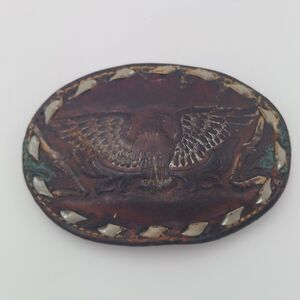 Vintage Leather Eagle Belt Buckle on Metal